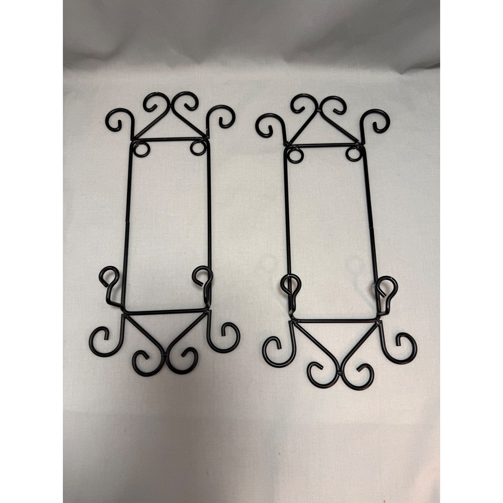 Black Metal Display Racks 2Pc Wall Mounted VTG Scrolled Books Plates Collection